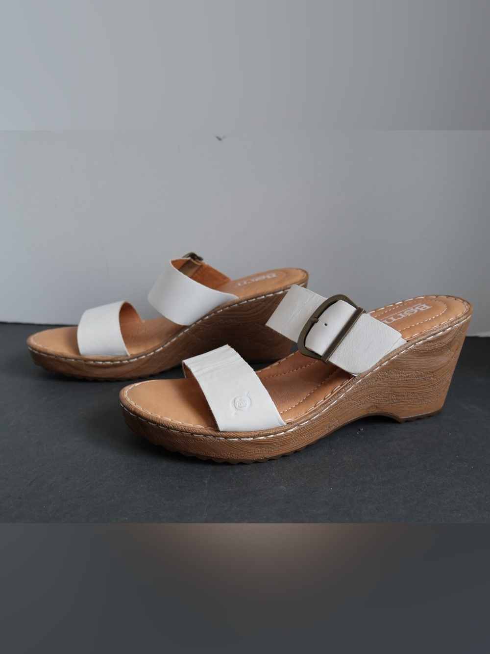 Born Emily White Leather Wedge Sandals Size 8M - Picture 8 of 12